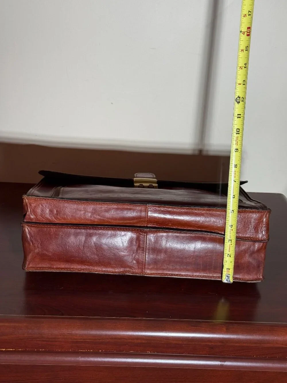 OLD ANGLER Cognac Italian Leather Brown Men's Flap Over Briefcase Made in Italy